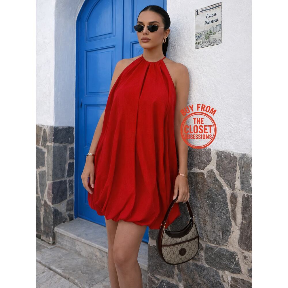 ZARA Red Halter Balloon Mini Dress NWT Blogger Favorite - Picture 7 of 16
